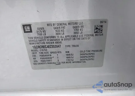 2014 Chevrolet Silverado 1500 1Lt из США, поврежденный, VIN 1GCRCREC4EZ353947